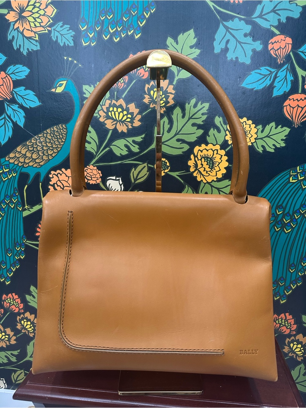 Bally Cognac Leather Structured Top-Handle Satchel